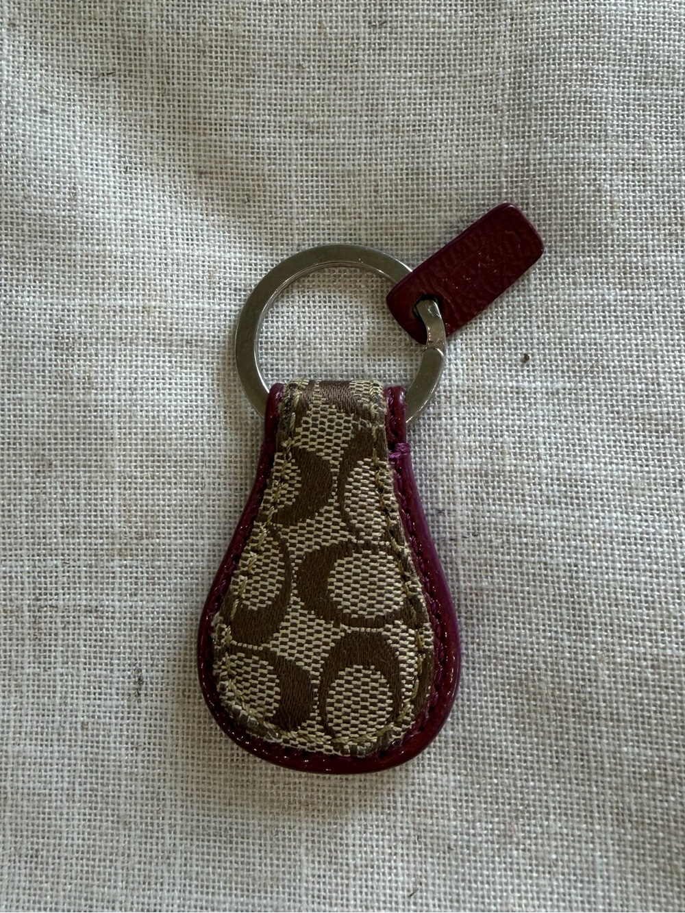 Coach Vintage Plum Burgundy Signature C Jacquard Teardrop Key Fob